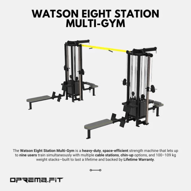 Watson Eight Station Multi-Gym – Maximum Training, Minimum Space! 🏋️The Watson Eight Station Multi-Gym offers exceptional versatility and value for gyms, PT studios, and training facilities. Designed for maximum performance and space efficiency, it allows up to 9 users to train at the same time.🔩 2 × Adjustable Pulley Columns (100 kg) – usable as cable crossover
🔩 2 × Lat Pulldown Stations (109 kg)
🔩 2 × Low Pulley Row Stations (109 kg)
🔩 Separate 2 × Adjustable Pulley Columns (100 kg)
🔩 Multi-position Chin-Up Bar
🔩 Option to upgrade to dual-stack animal multi-gym (2 × 120 kg)Built to the heaviest-duty commercial standards and backed by a Lifetime Warranty, this compact powerhouse is an ideal centrepiece for any professional training space.🔗 Contact us today to customise your Eight Station Multi-Gym and optimise your training space! 📲 #LinkInBio-Watson Eight Station Multi-Gym – Maksimalan trening, minimalan prostor! 🏋️Watson Eight Station Multi-Gym donosi vrhunsku svestranost i vrijednost za teretane, PT studije i profesionalne centre za trening. Dizajniran za visoke performanse i uštedu prostora, omogućuje do 9 korisnika istovremeno.🔩 2 × podesiva stupa s koloturima (100 kg) – moguća uporaba kao cable crossover
🔩 2 × stanice za lat povlačenje (109 kg)
🔩 2 × stanice za veslanje (109 kg)
🔩 Odvojena 2 × podesiva stupa (100 kg)
🔩 Višepozicijska šipka za zgibove
🔩 Opcija nadogradnje na dual-stack (2 × 120 kg)Izrađen prema najvišim komercijalnim standardima i uz doživotno jamstvo, ovaj powerhouse idealan je središnji element svake profesionalne teretane.🔗 Kontaktirajte nas danas kako biste prilagodili svoj Eight Station Multi-Gym i optimizirali svoj prostor za trening! 📲 #LinkInBio#watsongymequipment #watson8stationmultigym #fitnessoprema #fitnesoprema #MotionCreatesEmotion